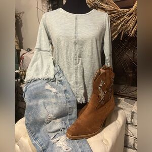 Style & Co 3/4 Bell Sleeve Slub Knit Cotton Tee White PS 0601